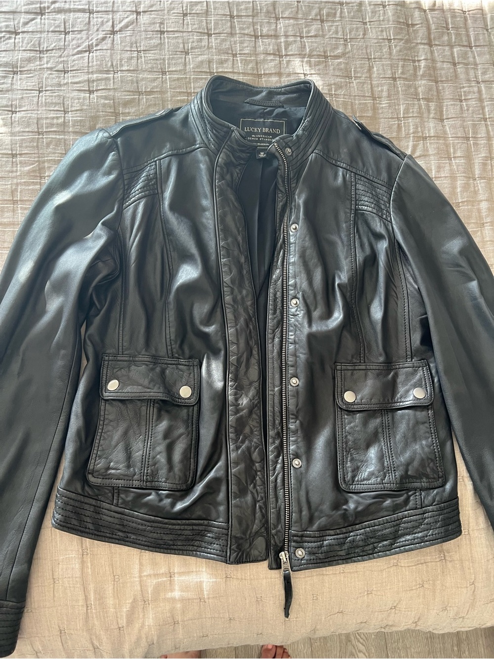 Lucky Brand Black Leather Moto-Style Jacket - Picture 3 of 6